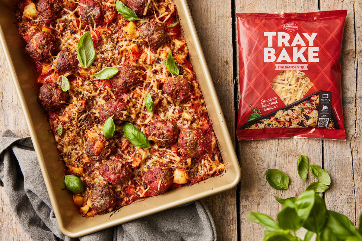 Cheesy Bolognese gehaktballen traybake